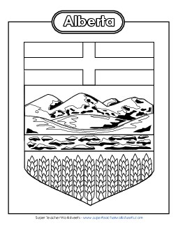 Alberta Escutcheon (Black & White) Canada Worksheet