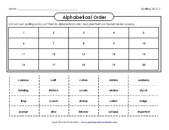 Alphabetical Order: Cut & Glue (D-2) Free Spelling D Worksheet