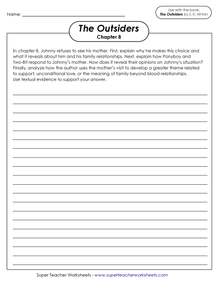 New Writing Prompt: Johnny's Refusal to See His Mother Worksheet New Writing Prompt: Johnny's Refusal to See His Mother Worksheet