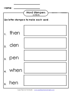 Letter Stampers Activity (-en Words)  Word Families Worksheet