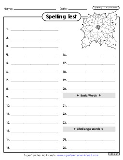 Spelling Test (Christmas) Spelling F Worksheet