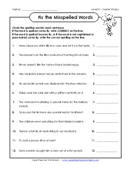 Fix the Misspelled Words  Spelling E Worksheet