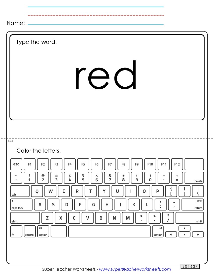 Type the Word: Red Sight Words Individual Worksheet