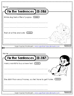 Fix the Sentences D-146 through D-150 Worksheet