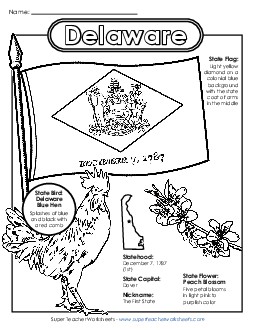 Delaware State Symbols Coloring Page Free States Individual Worksheet