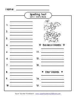 Spelling Test B-1 Free Spelling B Worksheet