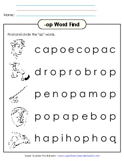 Circle the Words (-op) Word Families Worksheet