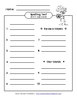 Spelling Test (A-9) Spelling A Worksheet