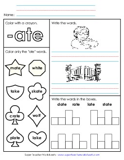 Worksheet 1 (-ate Words) Free Word Families Worksheet