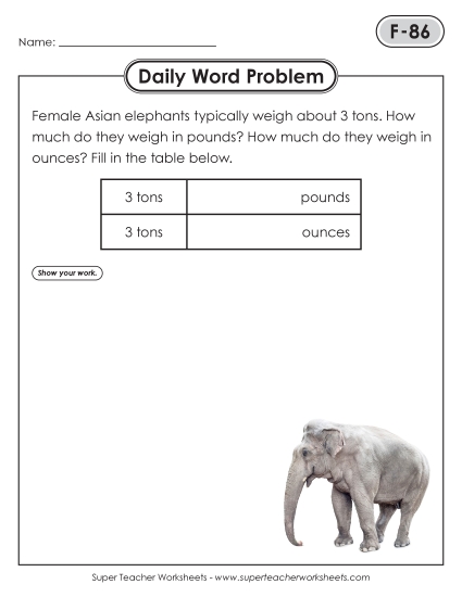 New Daily Word Problems<BR>F-86 through F-90 Worksheet New Daily Word Problems<BR>F-86 through F-90 Worksheet