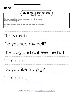 Read sentences (Units 1-4) Sight Words Worksheet