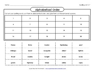 Alphabetical Order: Cut-Glue (D-7) Spelling D Worksheet