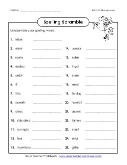 Unscramble (D-22) Spelling D Worksheet