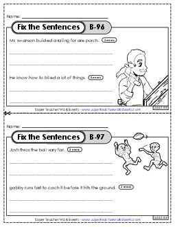 Fix the Sentences B-96 through B-100 Worksheet