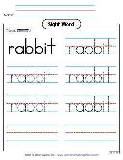 Trace the Word: Rabbit Sight Words Individual Worksheet