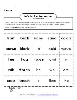 Let\'s Build Sentences (A-15) Spelling A Worksheet