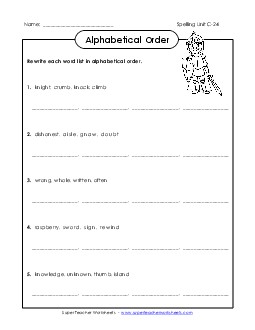 Alphabetical Order (C-24) Spelling C Worksheet