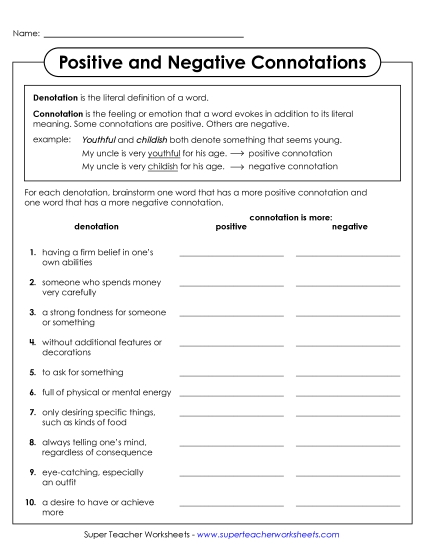 New Brainstorm Positive & Negative Words Worksheet New Brainstorm Positive & Negative Words Worksheet