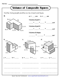 Volume of Composite Figures (Intermediate) Worksheet