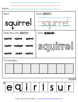 Worksheet 2: Squirrel Sight Words Individual Worksheet