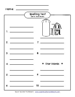 Spelling Test (A-Farm Words)  Spelling A Worksheet