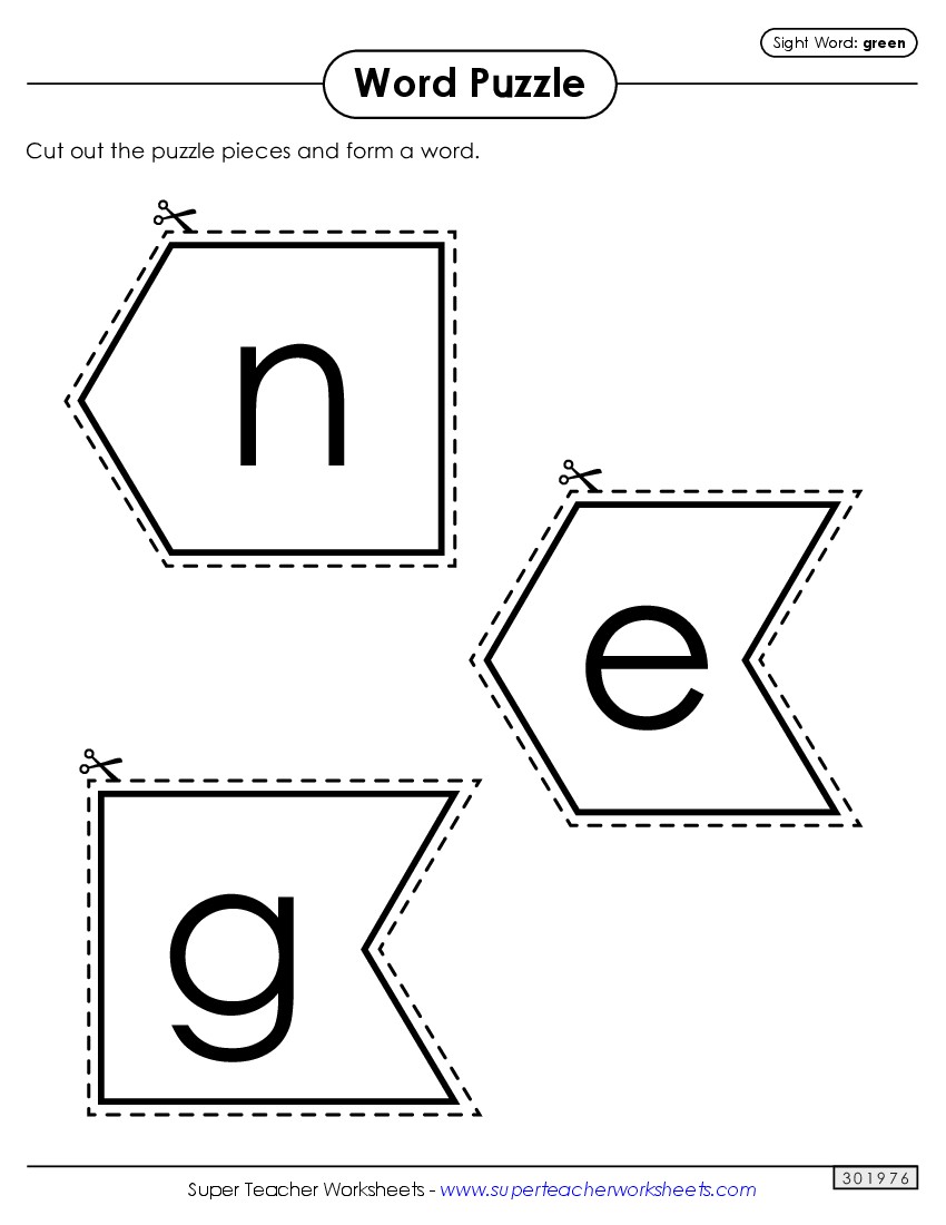 Word Puzzle: Green Sight Words Individual Worksheet