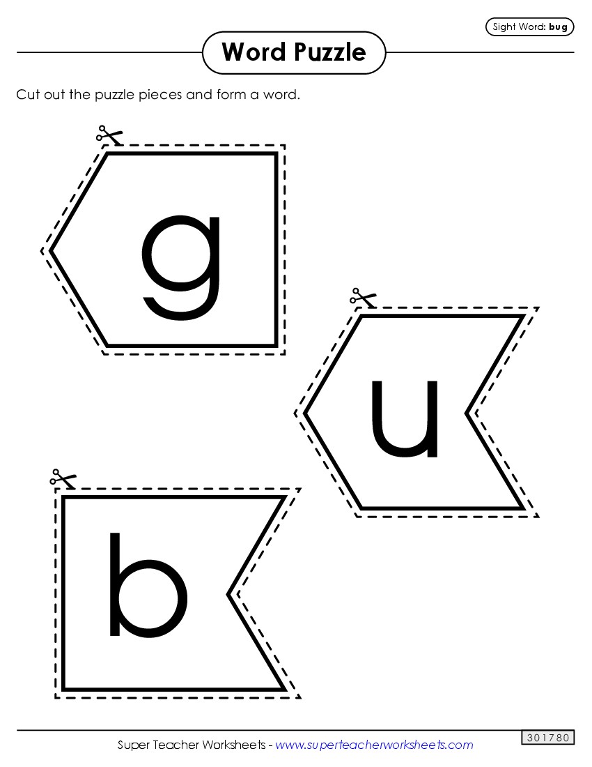 Word Puzzle: Bug Sight Words Individual Worksheet