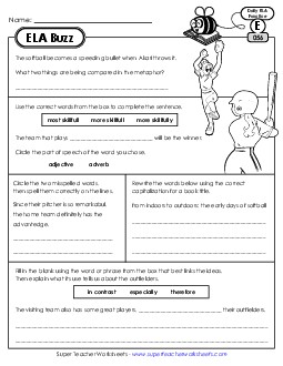 New ELA Buzz: Week 12<br>Worksheets 56 through 60 Worksheet