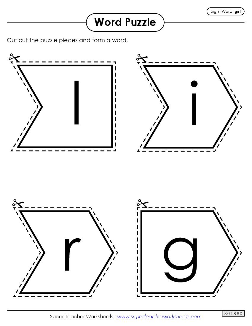 Word Puzzle: Girl Sight Words Individual Worksheet