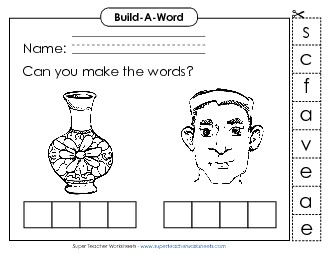 Build-a-Word: Face and Vase Free Phonics Silent E Worksheet