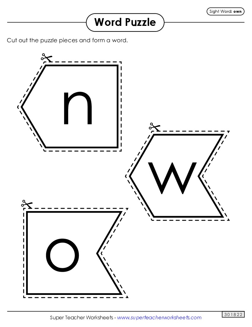 Word Puzzle: Own Sight Words Individual Worksheet