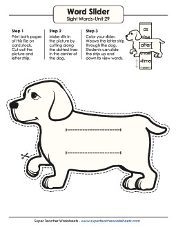 Word Slider (Unit 29) Sight Words Worksheet