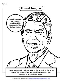 President #40: Reagan Coloring Page Presidents Worksheet