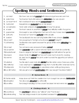 Spelling Sentences (F-3)  Spelling F Worksheet