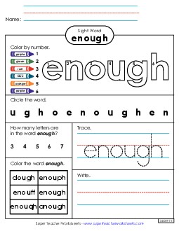 Worksheet 4: Enough Sight Words Individual Worksheet