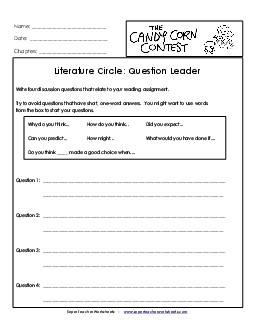 Literature Circles: Question Leader Book Candy Corn Contest Worksheet