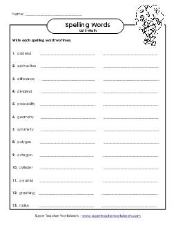 Write Twice Spelling E Worksheet