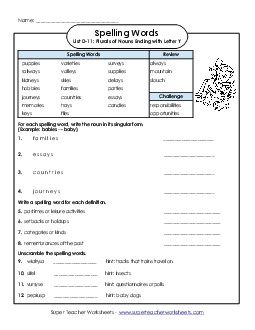 Spelling Question Worksheet (D-11) Spelling D Worksheet