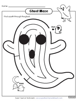 Ghost Maze (Easy) Halloween Worksheet