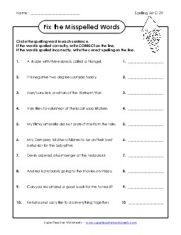 Fix the Mistakes (C-29)  Spelling C Worksheet