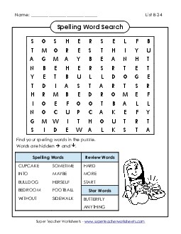 Word Search (B-24) Spelling B Worksheet