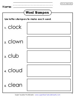 Letter Stampers (Cl- Words)  Phonics Blends Worksheet