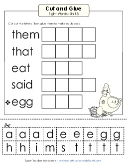 Cut-and-Glue (Unit 8) Sight Words Worksheet