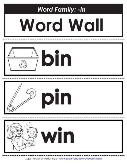 New Word Wall: -in Words Worksheet New Word Wall: -in Words Worksheet