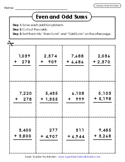 Even & Odd Sums (4 Digits) Addition Worksheet