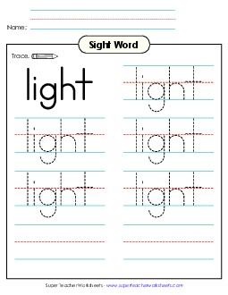 Trace the Word: Light Sight Words Individual Worksheet