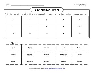 ABC Order: Cut & Glue (C-8) Spelling C Worksheet