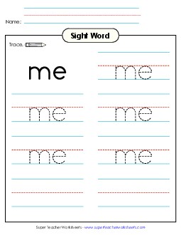 Trace the Word: Me Sight Words Individual Worksheet