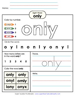 Worksheet 4: Only Sight Words Individual Worksheet