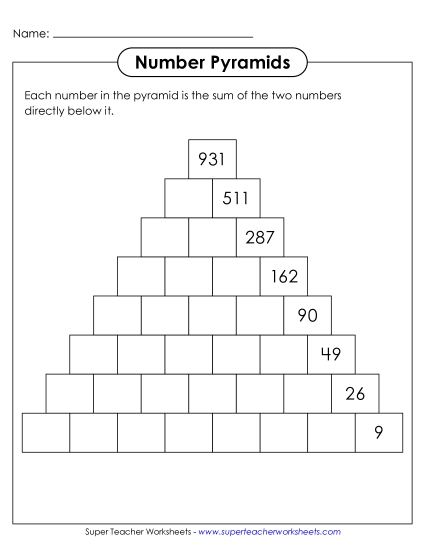 New Number Pyramids: 8 Rows Worksheet New Number Pyramids: 8 Rows Worksheet